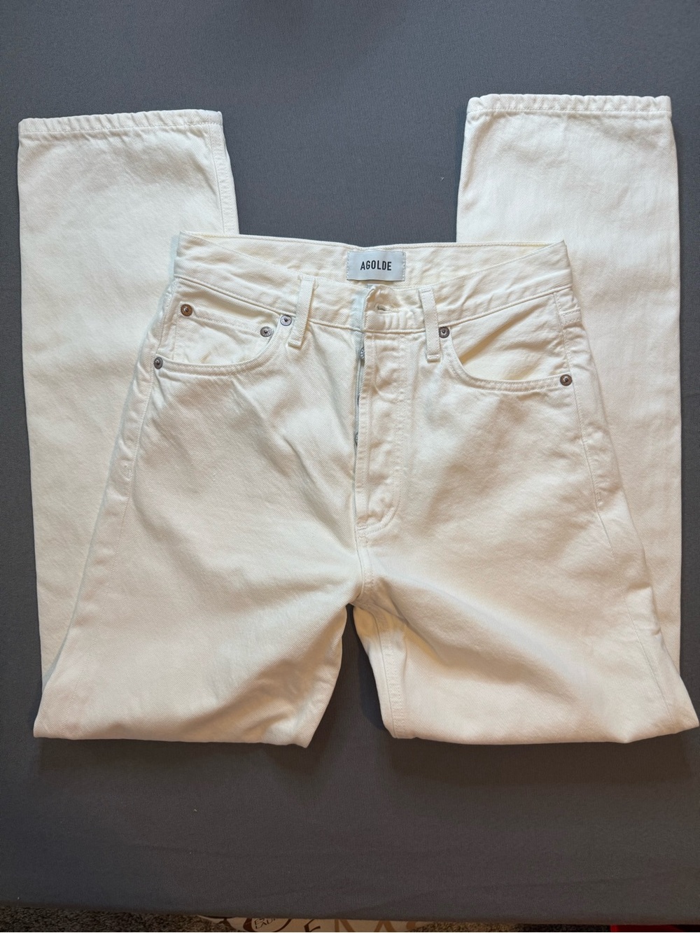 AGOLDE Women's 90's Jean Off-White Straight Leg | Size 24 Button Fly Cotton